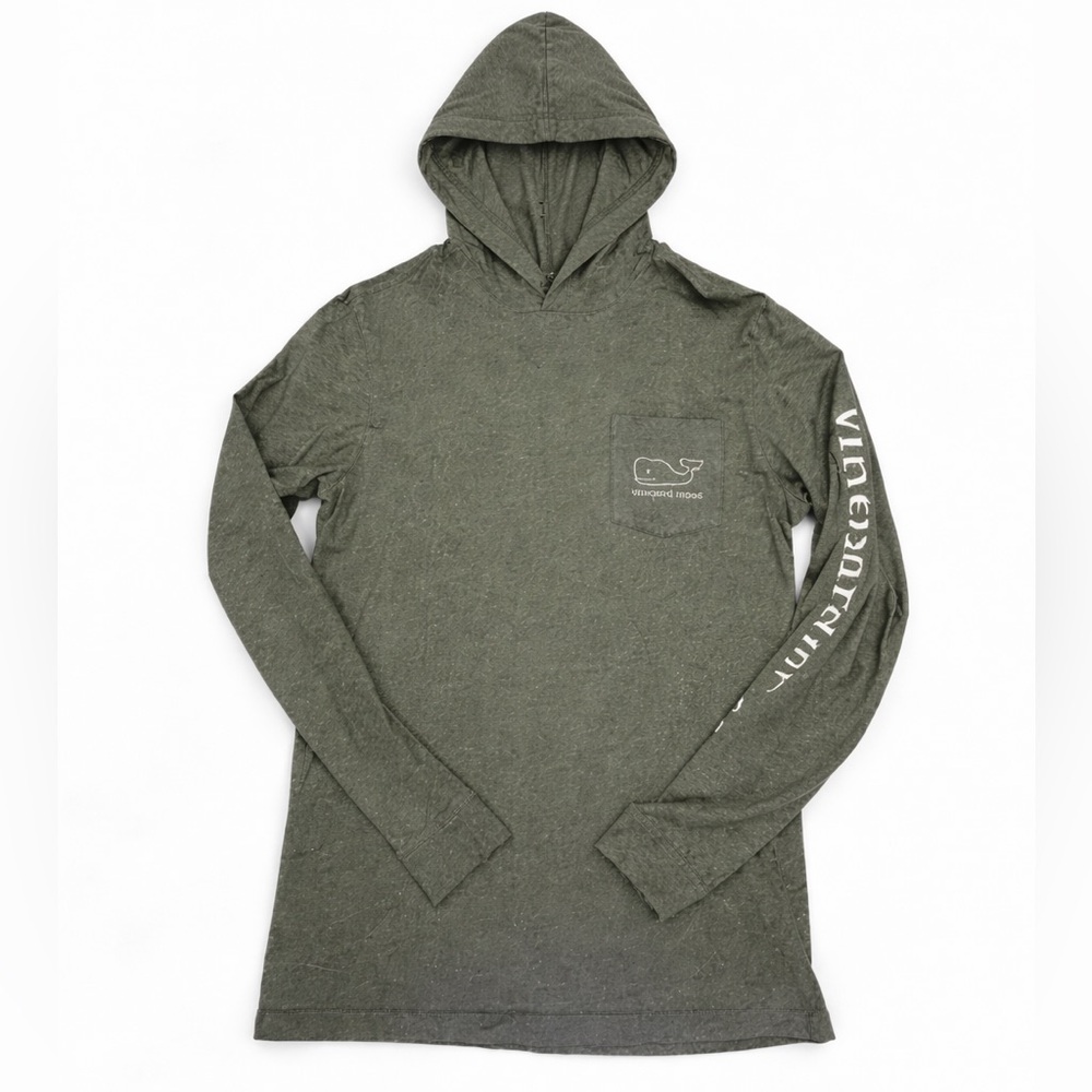 Vineyard Vines Whale Mens Green Long Sleeve Tee Hoodie Logo Sz Small